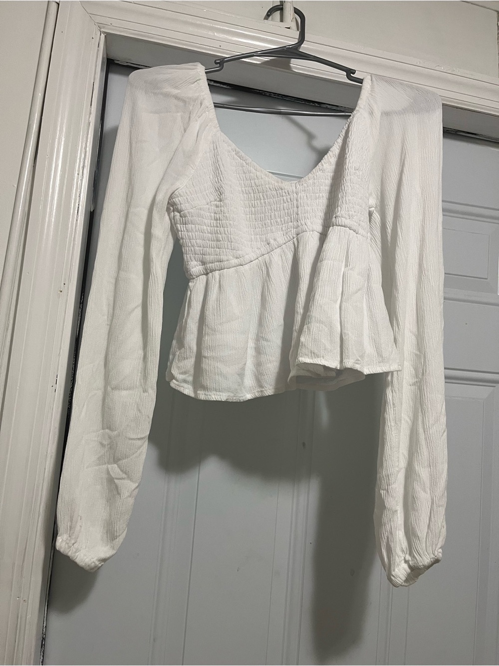 Hollister White Smocked V-Neck Peplum Blouse